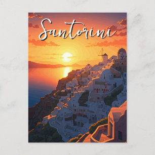 Sunset View Santorini Greece Cyclades Travel Postcard
