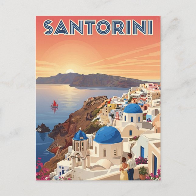 Sunset View Santorini Greece Cyclades Travel Postcard (Front)