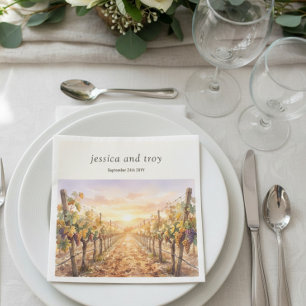 Sunset Vineyard Watercolor Grapes Wedding Napkin