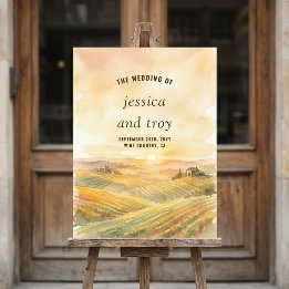 Sunset Vineyard Watercolor Wedding Welcome Easel