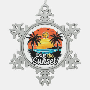"Sunset volleyball" –Volleyball design for Players Snowflake Pewter Christmas Ornament