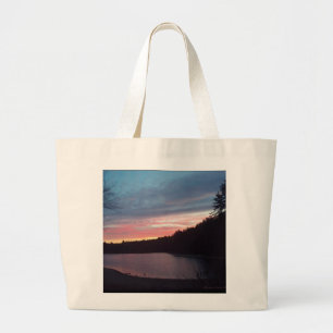 Sunset, Walden Pond, crescent moon Large Tote Bag
