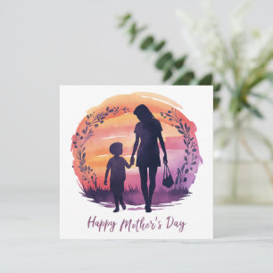 Sunset Walk Floral Frame Mothers Day Holiday Card
