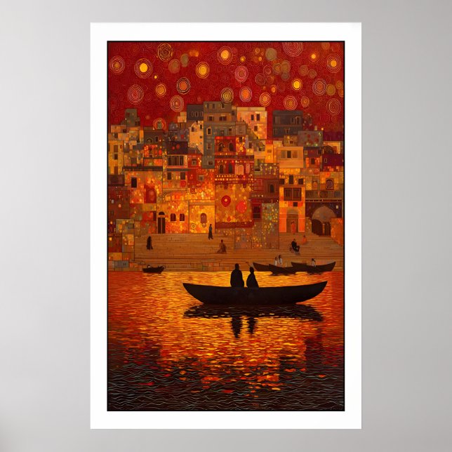 Sunset Wall Art Bohemian River Scene - Warm Orange (Front)