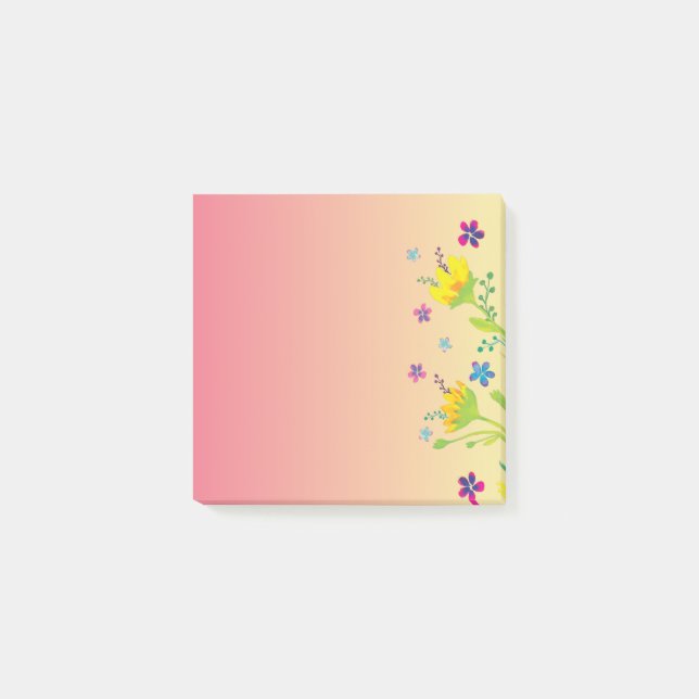 Sunset watercolor Bloom Floral Gradient Post-it Notes (Front)
