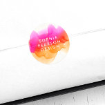 Sunset Watercolor Blot Classic Round Sticker<br><div class="desc">Chic round stickers are perfect for your business materials,  branding,  packages and correspondence. Design features a watercolor inkblot in vibrant fuchsia pink and golden orange,  with your custom text overlaid in modern white lettering.</div>