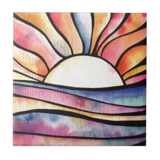 Sunset Watercolor Ceramic Tile