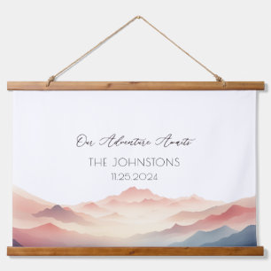 Sunset Watercolor Mountain Wedding Guest Book Hanging Tapestry