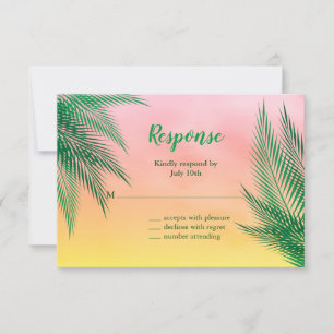 Sunset Watercolor Palm Leaves RSVP Card