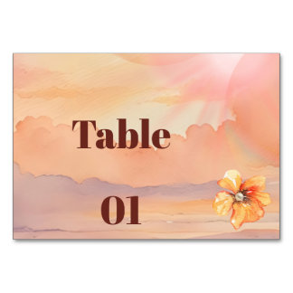 Sunset Watercolor Pearl Wedding Table Number Card