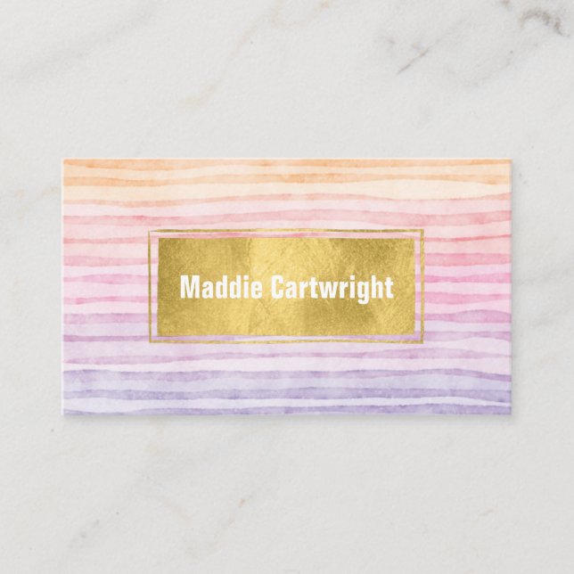 Sunset Watercolor Stripes Business Card (Front)