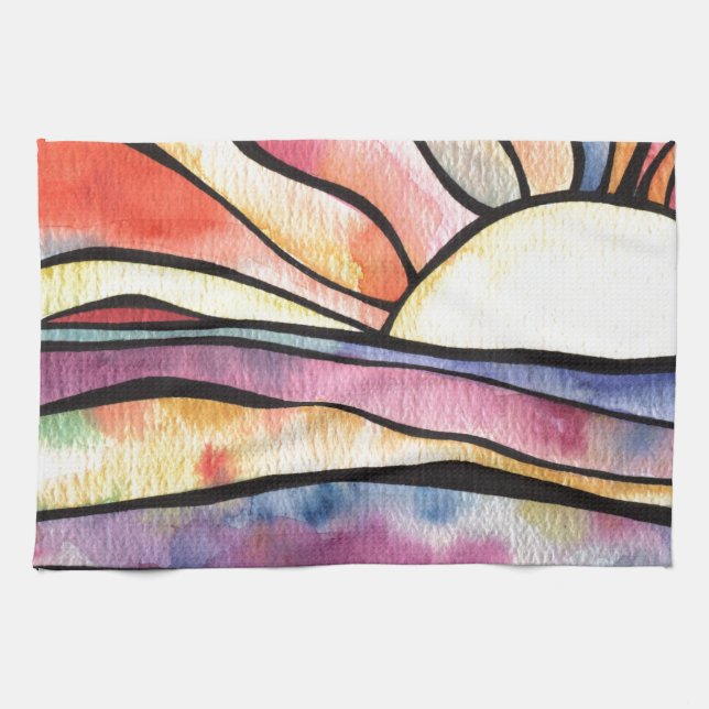 Sunset Watercolor Tea Towel (Horizontal)