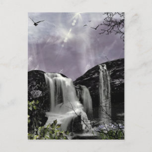 Sunset Waterfall Fantasy Signed Mini Print Postcard