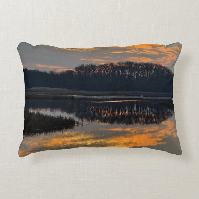 Sunset Waterscape Reflection Photo Pillow (Front)