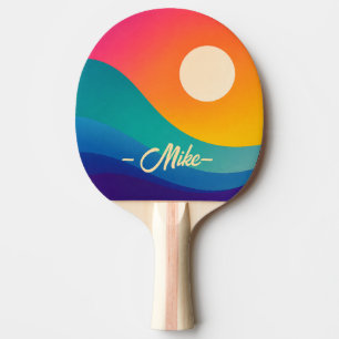 Sunset Wave Abstract Custom Name Ping Pong Paddle