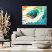 Sunset Wave Bold Ocean Art Teal and Burnt Orange