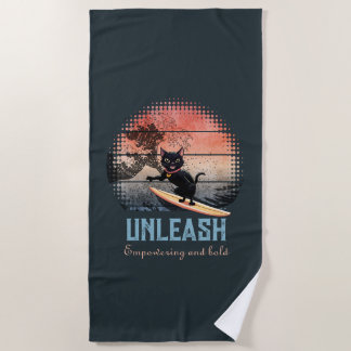 Sunset Wave-Riding Cat Beach Towel