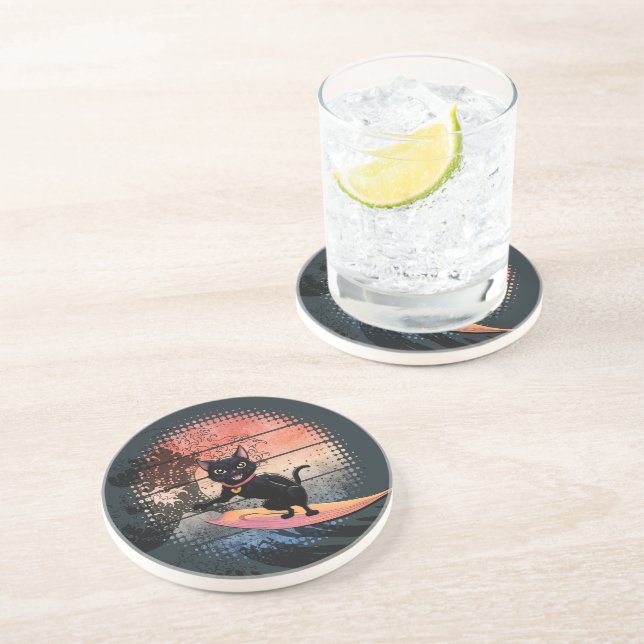 Sunset Wave-Riding Cat Coaster (Side)