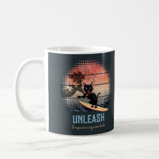Sunset Wave-Riding Cat Coffee Mug