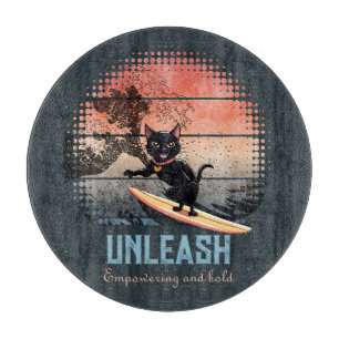 Sunset Wave-Riding Cat Cutting Board