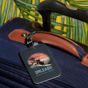 Sunset Wave-Riding Cat Luggage Tag