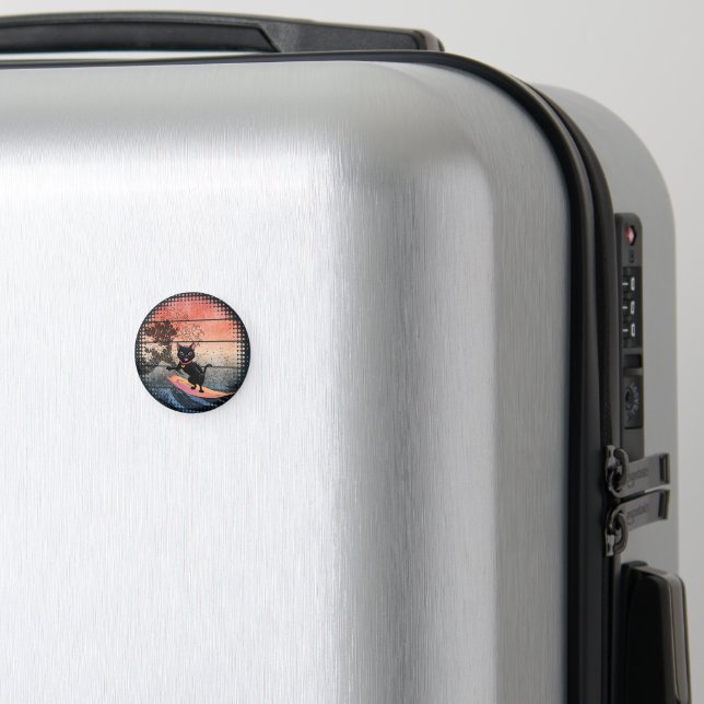 Sunset Wave-Riding Cat Magnet (In Situ (Luggage))