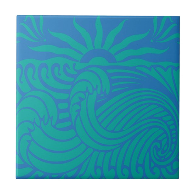 Sunset Waves Boho Beach Graphic Ceramic Tile (Front)