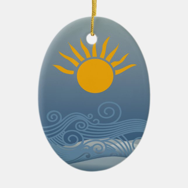 Sunset Waves Ceramic Ornament (Front)