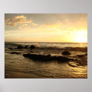 Sunset: waves crashing poster