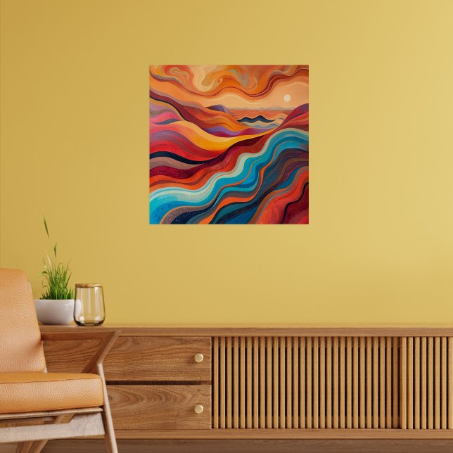 Sunset Waves – Warm Vibrant Abstract Landscape Pai Poster (Living Room 2)