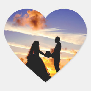 Sunset Wedding Couple Heart Sticker
