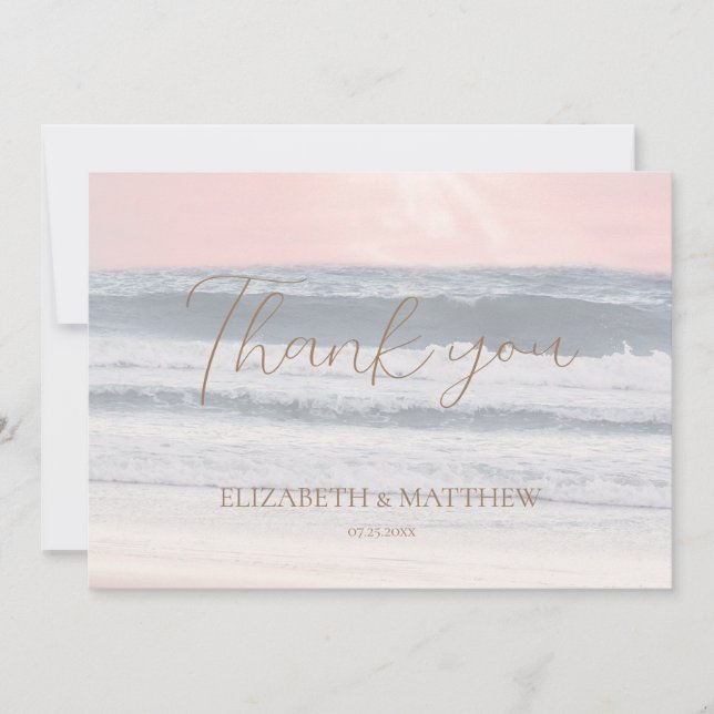 Sunset Wedding | Oceanside Wedding Thank You Card (Front)