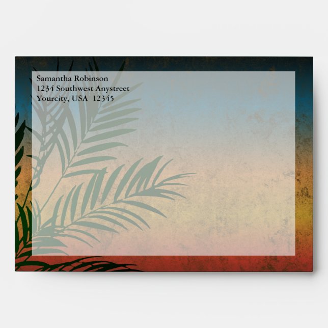 Sunset Wedding Palm Branch Envelopes (Front)