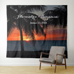 Sunset Wedding Photo Booth Backdrop Personalize Tapestry