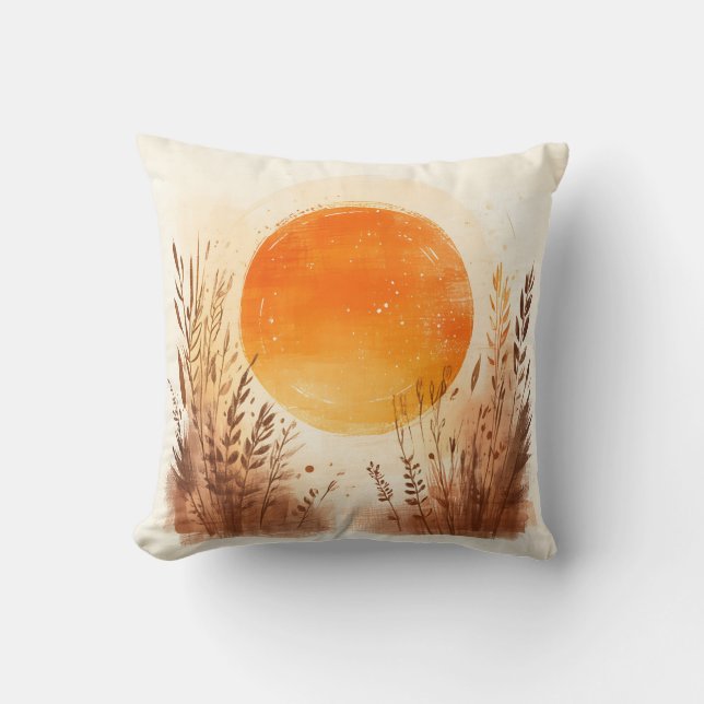 Sunset Wheat Grass Boho Sunrise Cushion (Front)