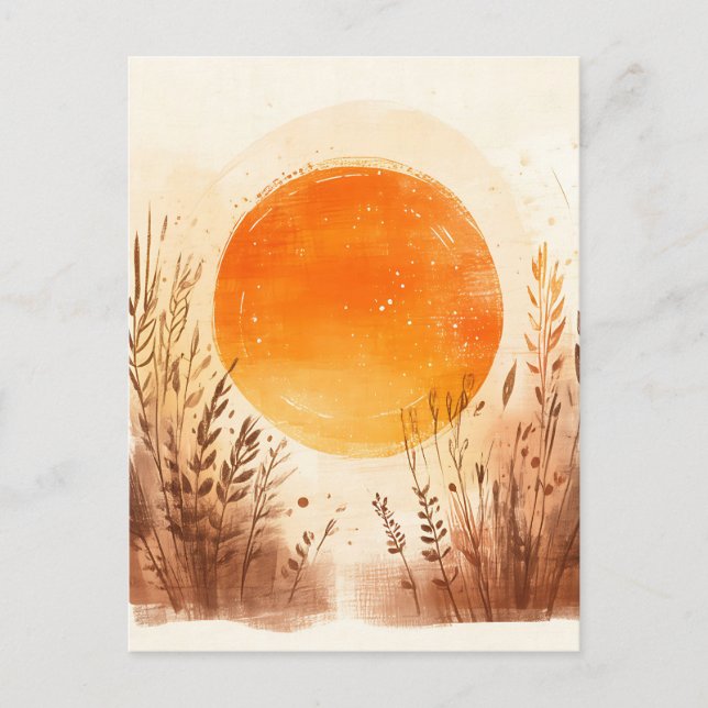 Sunset Wheat Grass Boho Sunrise Postcard (Front)