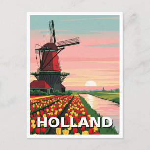 Sunset Windmill Holland Netherlands Postcard