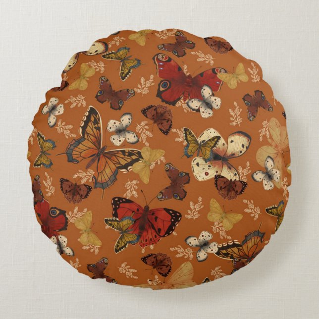 Sunset Wings Orange Butterfly Pattern  Round Cushion (Front)