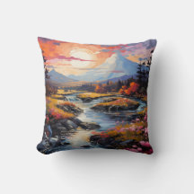 Sunset Winter Creek Throw Pillow | Two Sided Natur