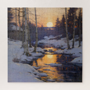 Sunset Winter Forest Landscape Jigsaw Puzzle