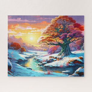 Sunset Winter Snow Nature Colourful Print Landscap Jigsaw Puzzle