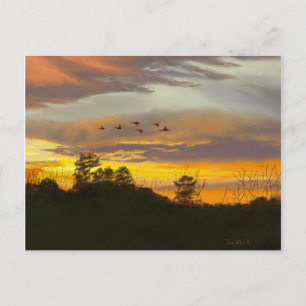 Sunset with Geese Flying JW Postcard