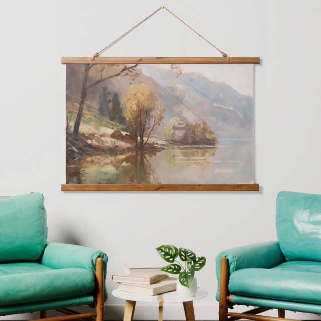 Sunset with Mountain and River Hanging Tapestry (Living Room)