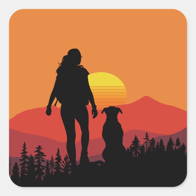Sunset with My Dog Square Sticker (Front)