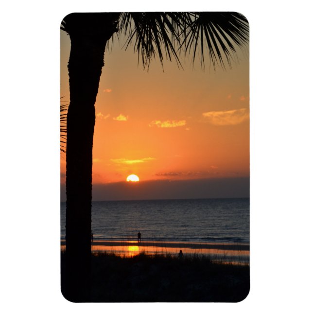Sunset with Palm Tree Silhouette Beach Scene Magnet (Vertical)