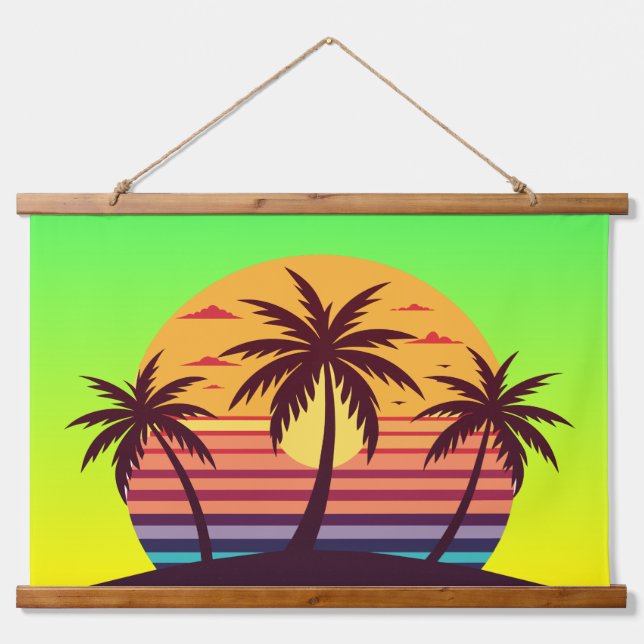 Sunset with Palm Trees-98801 Hanging Tapestry (Front)