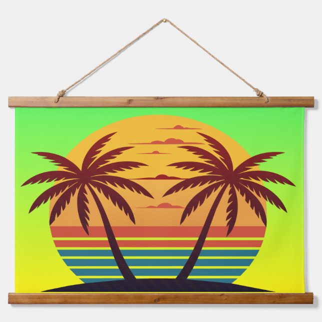 Sunset with Palm Trees-98802 Hanging Tapestry (Front)