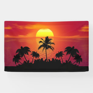Sunset with Palm Trees Silhouette-16514 Banner