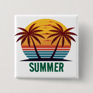 Sunset with Palm Trees Vector 15 Cm Square Badge