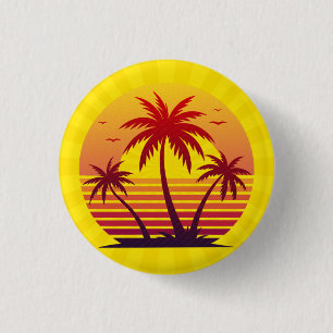 Sunset With Palm Trees Vector 3 Cm Round Badge